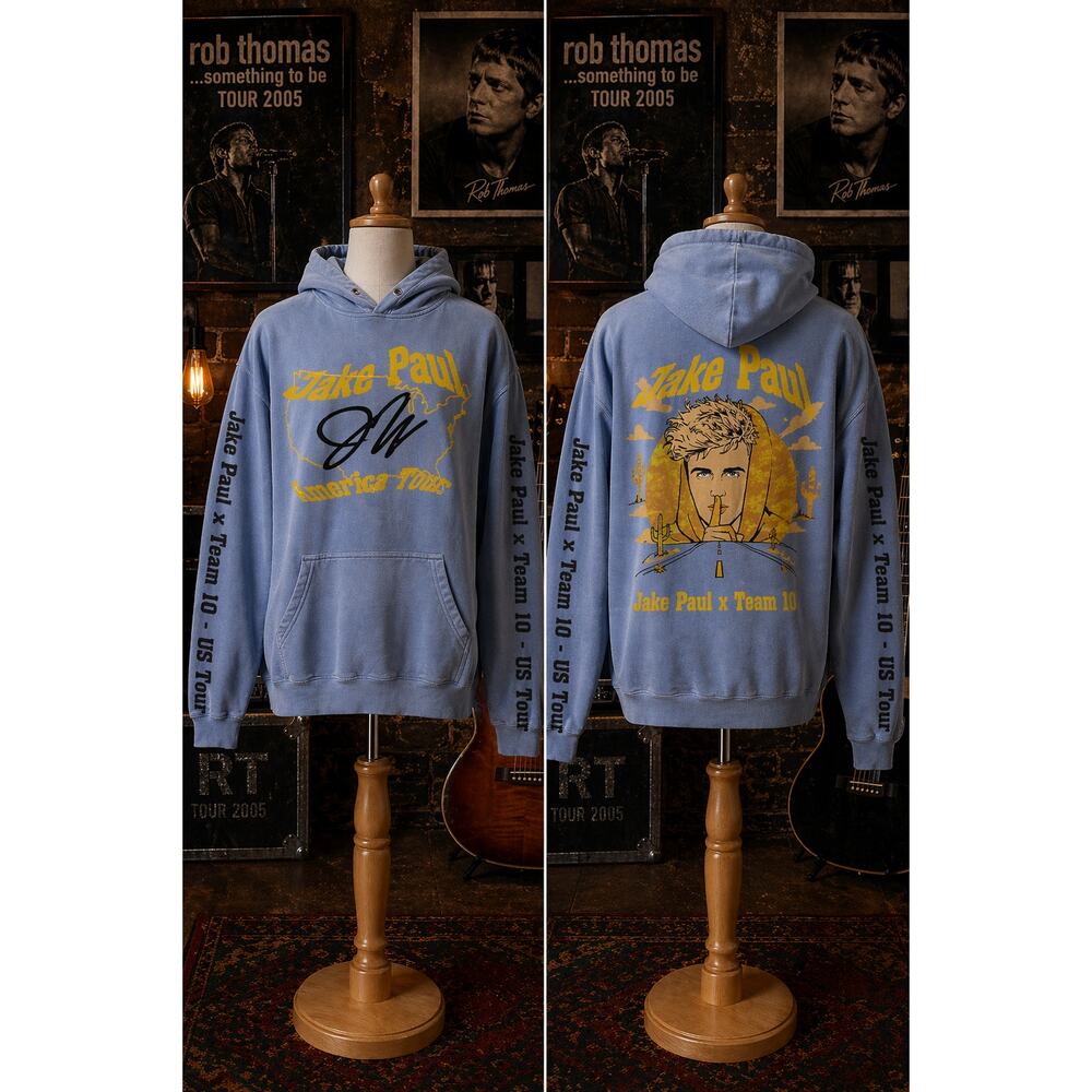 Jake Paul Team 10 Hoodie US Tour Blue Graphic Pullover Size L